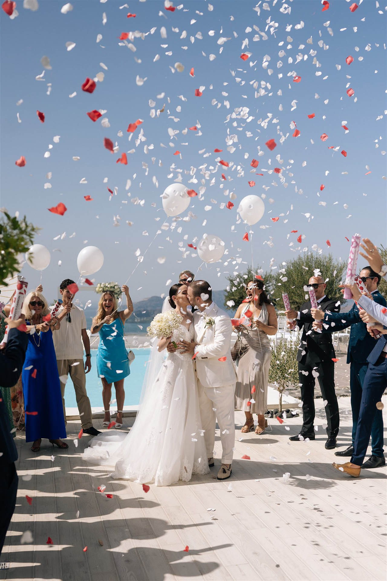 Joyful applause after the wedding ceremony for the newlywed couple