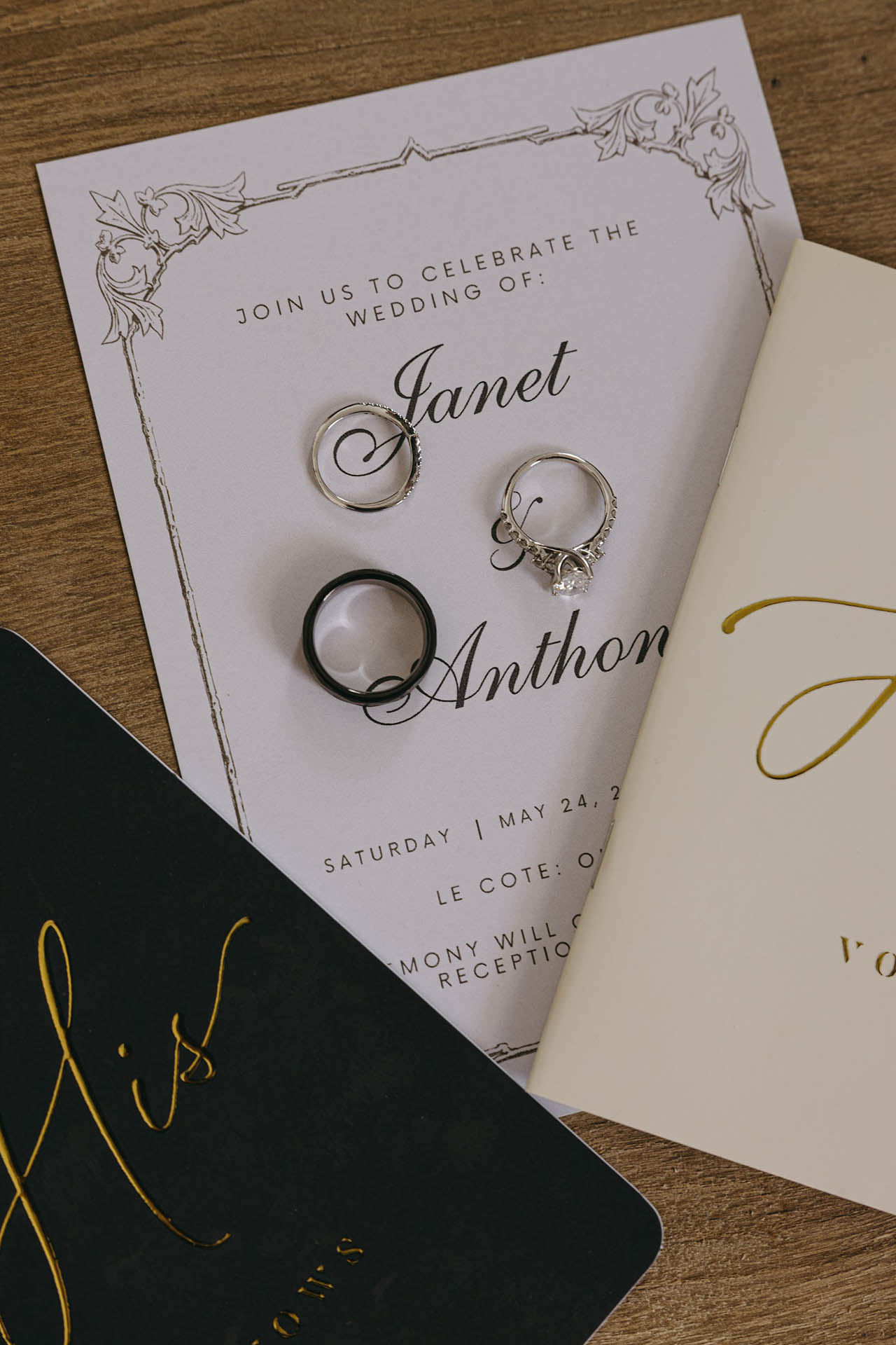 symbolic wedding in Santorini - wedding invitation and rings