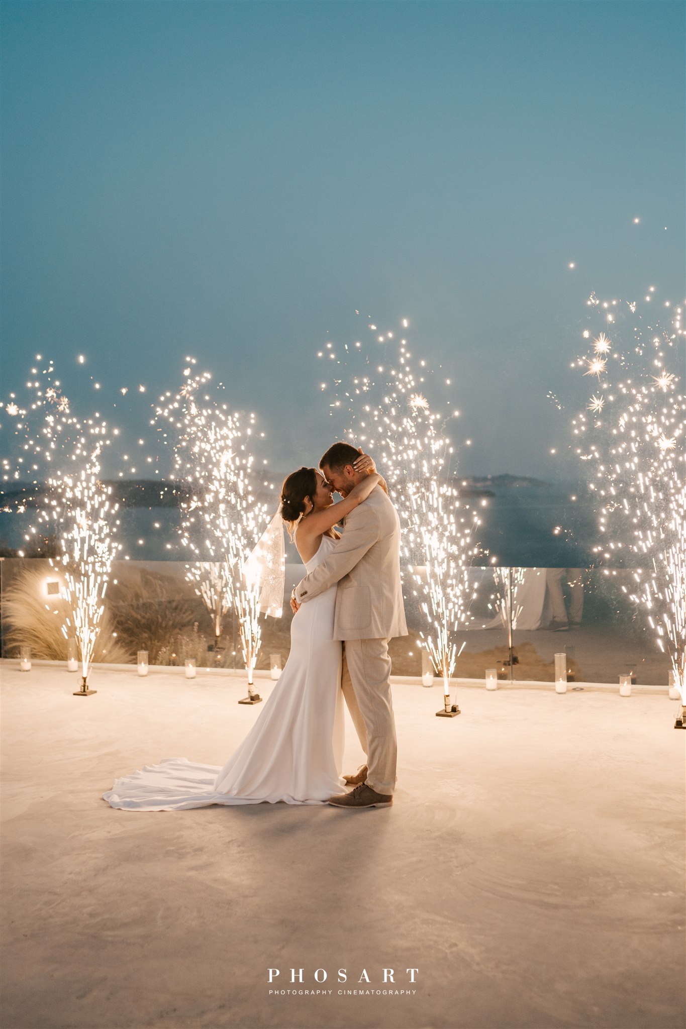 last-minute elopement in Santorini - couple's dance and the fireworks