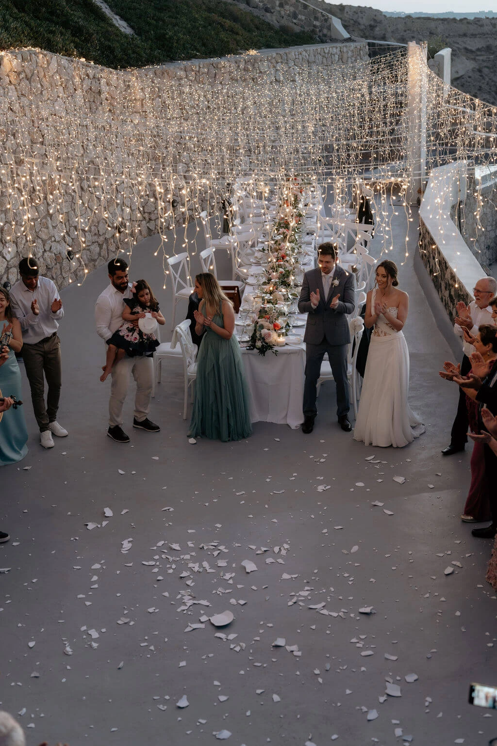 Multicultural Wedding in Santorini - Greek custom of breaking plates - Marvellous Wedding