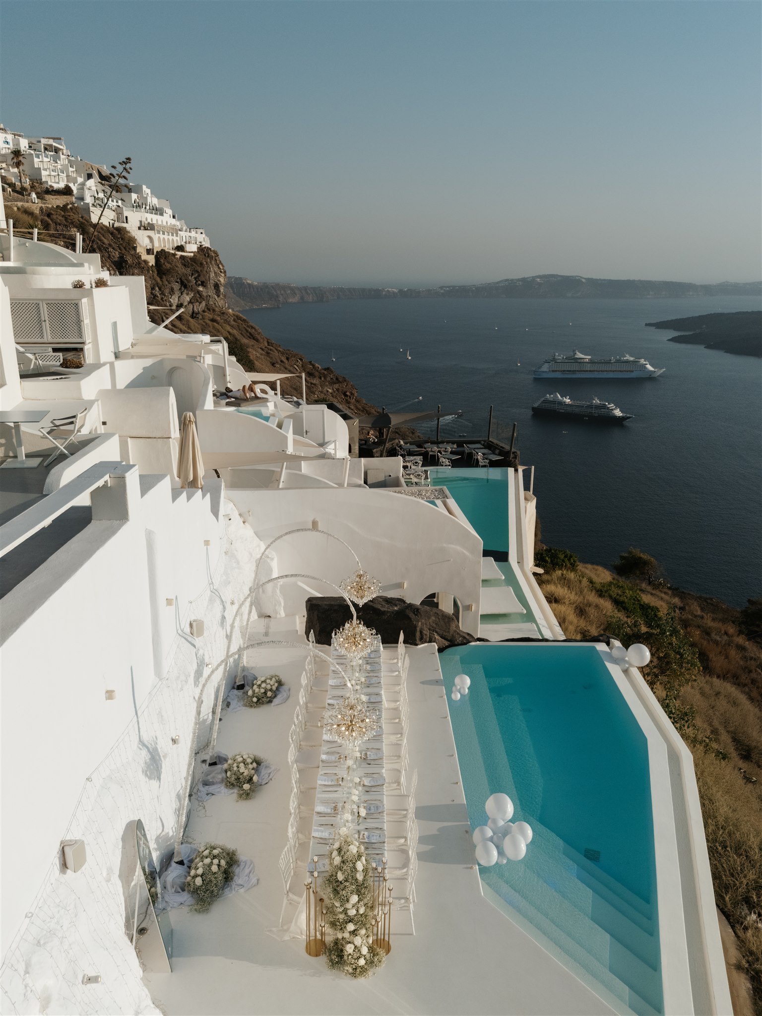 wedding at Dana Villas in Santorini - the reception's table - Marvellous Wedding